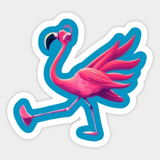 a flamingo listening to music Sticker